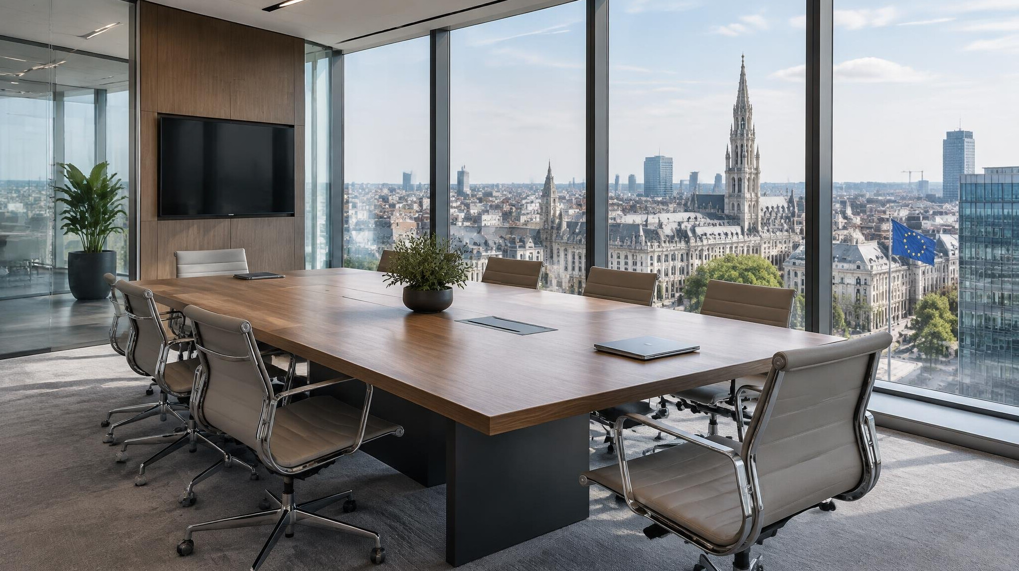 Modern boardroom with city view